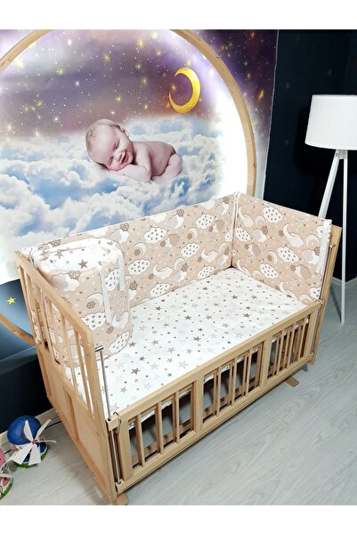 Baby Clime 70x130 Beşik Kenar Korumalık 4 Parça - Kahverengi Bulut Yıldız Des...