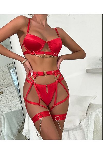 İntive Lingerie Adeline Satin Harness Jartı Εισαγόμενο Σετ Λεπτό Μεσοφτό Χωράφι (Περιορισμένο)