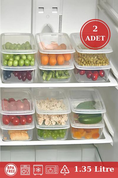 BRAMBLE LIFE 2Pcs Clear Organizer - 1.35 Lt Rectangular Refrigerator and Vegetable Storage Container Set