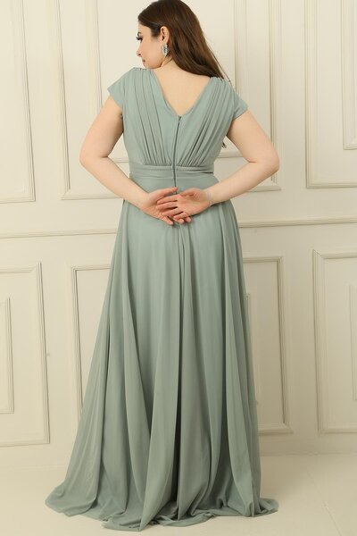 By Saygı Μακρύ φόρεμα από σιφόν τούλι με διπλό στήθος με επένδυση γιακά