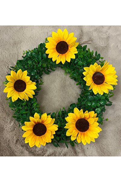 Marrone Ornament pentru ușă cu floarea-soarelui Ornament pentru ușă din eucalipt și buxus