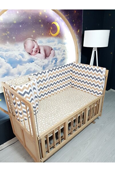 Baby Clime 70x130 Beşik Kenar Korumalık 4 Parça - Kahverengi Zigzag Yıldız De...