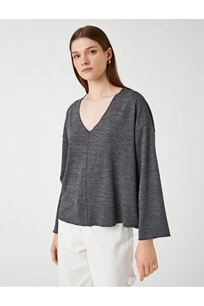 Koton Sweatshirt mit V-Ausschnitt und Fledermausärmeln