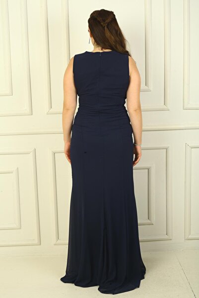 By Saygı Великий розмір, круговий виріз, збірки на грудях, підкладка, 2 кольори, шифон, довга сукня