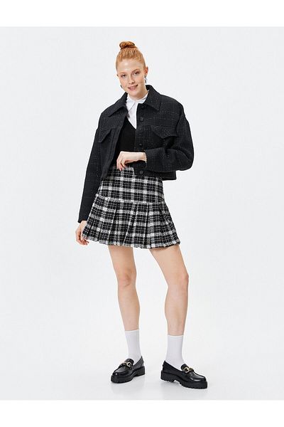 Koton Fustă mini plisată din tweed, slim fit