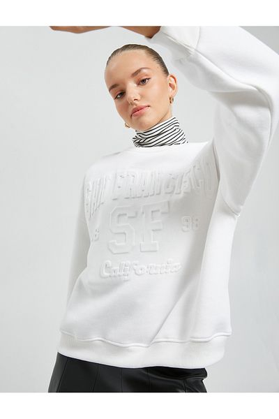 Koton Relax Fit Raised Crew Neck Sweatshirt - Embroidered Detail