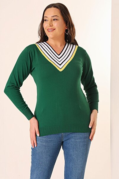 By Saygı Πλεκτό πουλόβερ μεγάλου μεγέθους με ριγέ V λαιμόκοψη