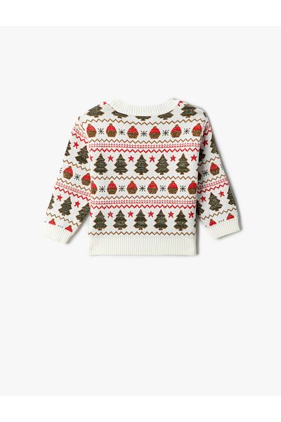 Koton Gemusterter Pullover mit langen Ärmeln und Rundhalsausschnitt