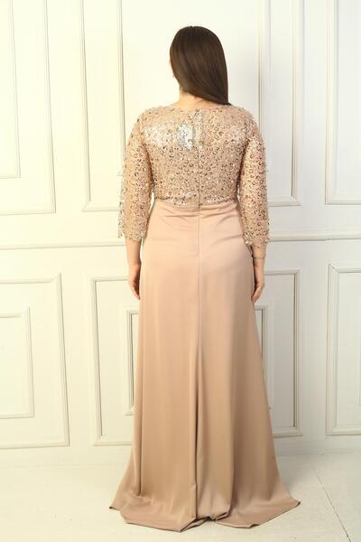 By Saygı Women's Floral Bottom Satin Top Gritel Lined Plus Size Long Dress