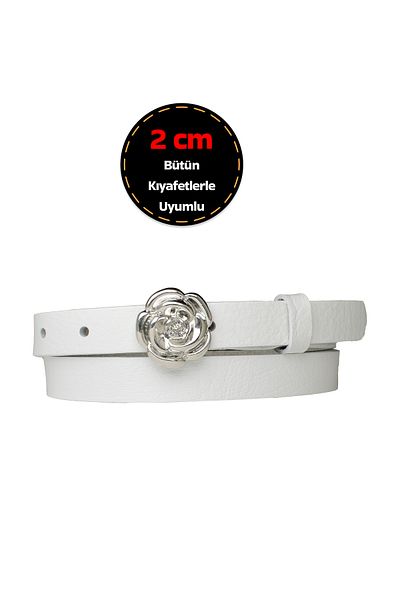GoDeri Curea de damă alb lapte - 100% piele naturală cu cataramă subțire din argint de 2 cm; Curea pentru rochie și pantaloni