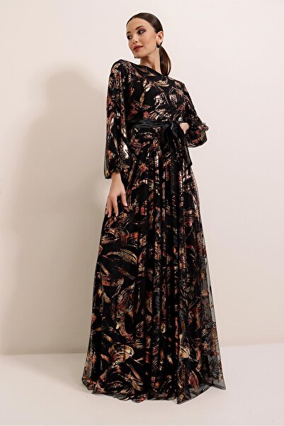 By Saygı Yaldiz Long Dress with Belted Waist Lining