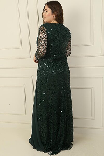 By Saygı V-Neck Chiffon Mesh Fabric - Size B Dress