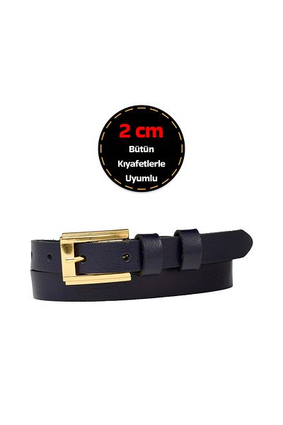 GoDeri Curea de damă bleumarin - 100% piele naturală, cataramă de 2 cm, design subțire_DÜBÜYÜK