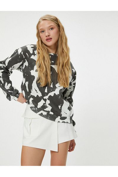 Koton Color Contrast Tie-Dye Print Oversize Sweatshirt - Long Sleeve, Crew Neck