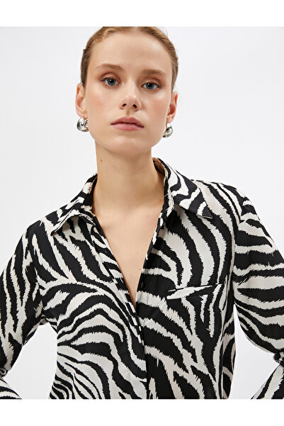 Koton Košile s dlouhým rukávem se vzorem Zebra s detailem kapes a skrytými knoflíky