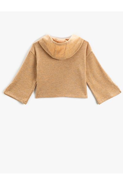 Koton Basic Crop Hooded Sweatshirt Soft Textured Ribbed Wide Sleeves