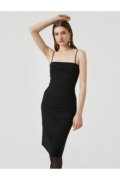 Koton Midi Dress with Straps and Corset Detail on the Back