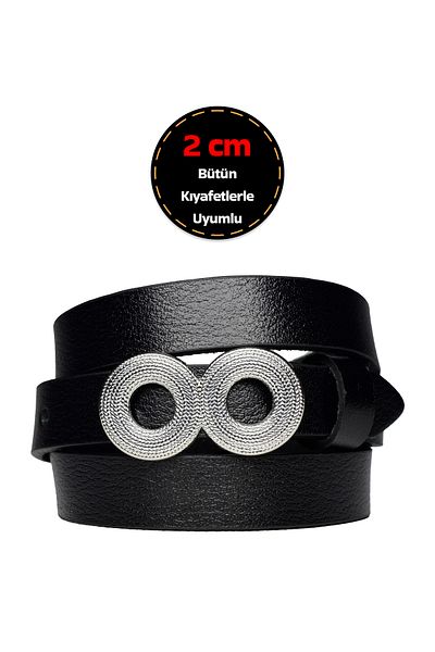 GoDeri Curea subțire pentru femei cu cataramă neagră argintie - 100% piele naturală, pentru rochie și pantaloni