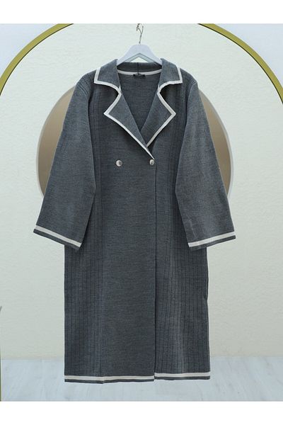 Modamorfo Smoke Colored Long Knitwear Cardigan - Front Snaps and Pockets