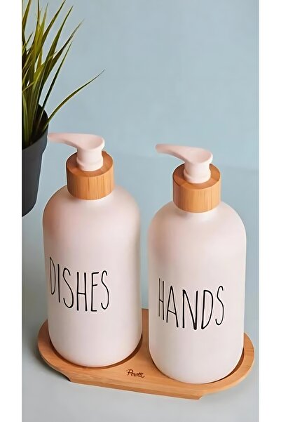 PAKETLENDİ طقم موزع صابون سائل للمطبخ مكون من قطعتين - يد وطبق (وسادة من الخي...