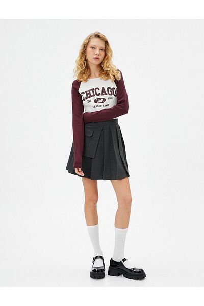Koton College Long Sleeve T-Shirt Long Sleeve Round Neck Color Blocked Cotton Printed
