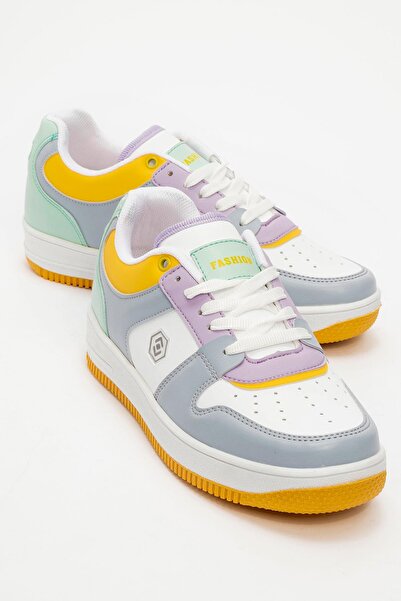 Ccway Γυναικεία Sneakers - Lace-Up, ΛΕΥΚΟ ΜΠΛΕ ΚΙΤΡΙΝΟ LILA GREEN