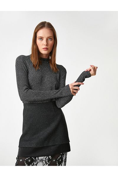Koton Melis Ağazat X Koton - Glitter Stand Collar Sweater