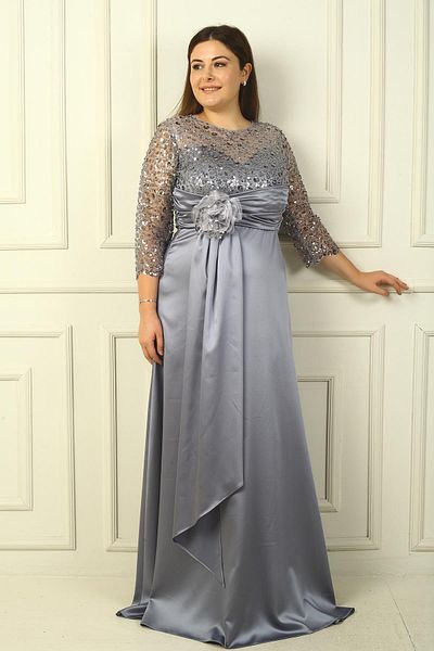 By Saygı Rochie lungă de damă, cu fundul floral, cu căptușeală din satin, mărime mare