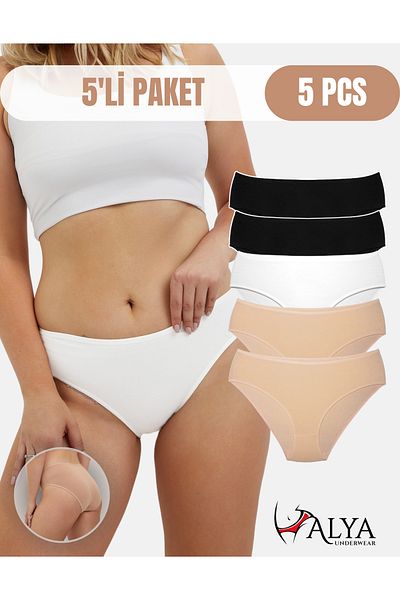 ALYA UNDERWEAR Συσκευασία 5 βαμβακερών σλιπ Hipster - 2 Μαύρα, 1 Λευκά, 2 Χρώματα Δέρματος