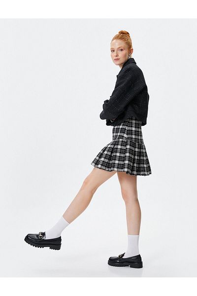Koton Fustă mini plisată din tweed, slim fit