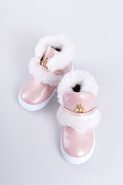 CAMOLLA Pembe Parlak Kürklü Arı Detaylı Cırtlı Kaymaz Taban Kız Çocuk Bot