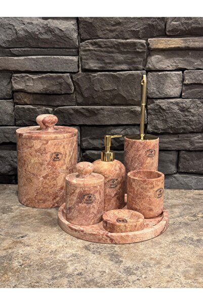 Polen Stone Kırmızı Traverten Doğaltaş 7 'li Banyo Seti