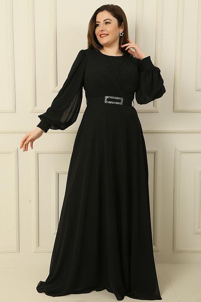 By Saygı Rochie Hijab lungă cu guler dublu în talie căptușită cu centură