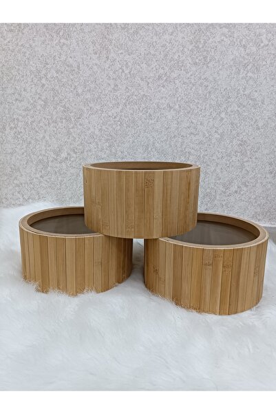 BLACK PEARL Bamboo 3-Piece Basket - Beige Organizer Basket Set / Bathroom Mak...