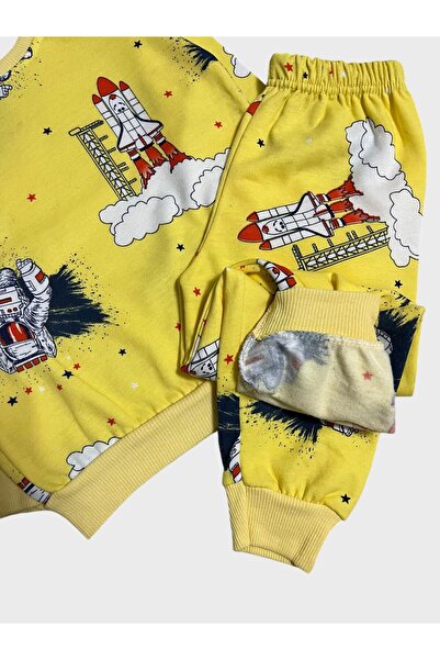 Fil Kids Erkek Çocuk Pamuklu Şardonlu Sarı Astronot Roket Desenli Uzun Kollu Pijama Takımı