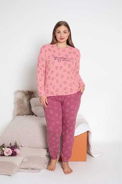 bie's Pink Crew Neck Button-Free Winter Thermal Pocket Wrist Cuff Jogger Long Sleeve Pajamas Set