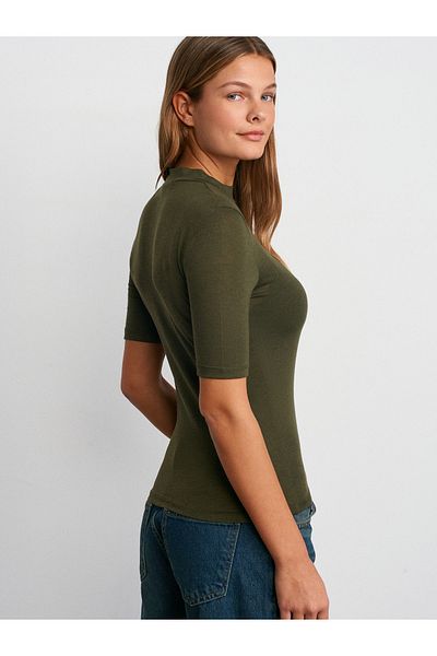 Dilvin 30481 Model High Collar - Light Khaki T-Shirt