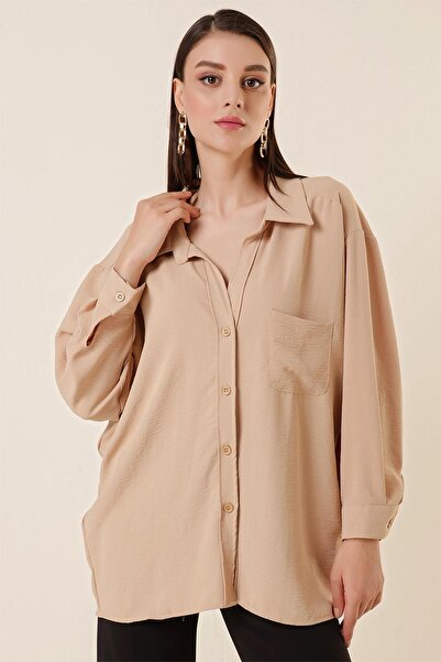 By Saygı Polo Neck Single Pocket Oversize Ayrobin Shirt