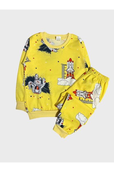 Fil Kids Erkek Çocuk Pamuklu Şardonlu Sarı Astronot Roket Desenli Uzun Kollu Pijama Takımı