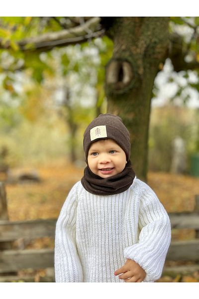 anna sofie Унисекс Кафяв (1-5 ГОДИНИ) Оребрен 100% памучен комплект яка с яка за шапка (ЦЕНА ЗА ДЪРЖА)