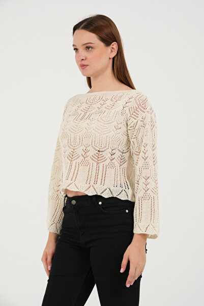 VALUE FASHION Πρότυπο Μέγεθος Κρέμα Κροπ Πολύ Σικάτο Πλεκτό Ζακέτα με Διακόσμηση (Δώρο καπέλο)