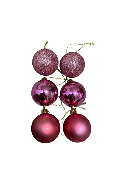 EkoStore 6 Adet 4 Cm Pembe Yılbaşı Topu Seti Simli&Mat&Parlak Renklerde