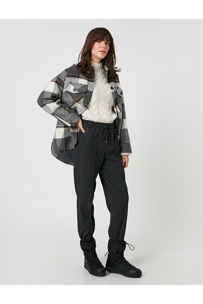 Koton Şahika Ercümen Ribbed Jogger Trousers - Pockets and Waist Ties