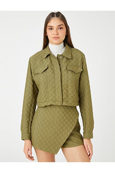 Koton Krátká košilová bunda s dlouhým rukávem s texturou