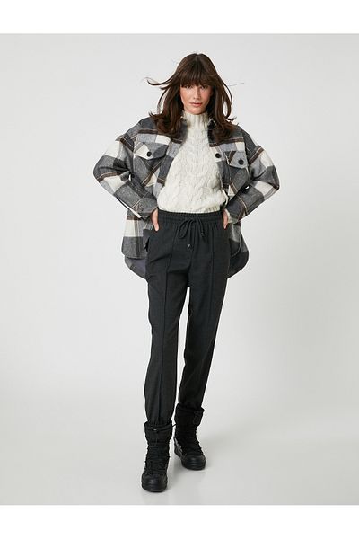 Koton Şahika Ercümen Ribbed Jogger Trousers - Pockets and Waist Ties