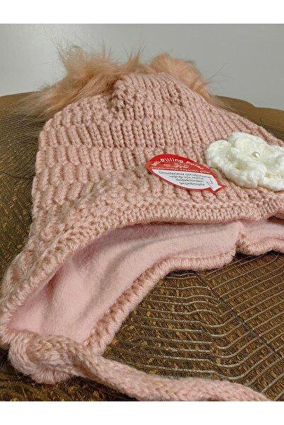 Kitti Kitted Girl's Double Pompon Lace-Up Beret with Fleece Inside 23120-01-077 1-4 Years Old