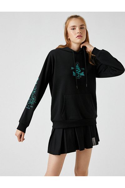 Koton Printed Sweatshirt Hooded With Fleece Inside