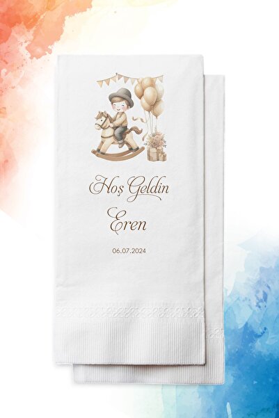nna tasarım 50 Adet Kişiye Özel Isim Baskılı Erkek Bebek Mevlidi Peçetesi(P14...