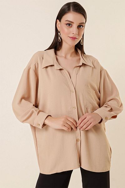 By Saygı Cămașă Ayrobin oversize cu un singur buzunar cu gât polo