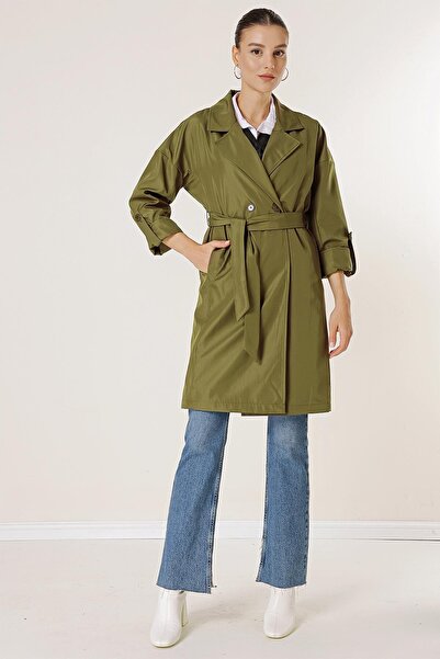 By Saygı Двобортний комір з підкладкою на талії Тренчкот